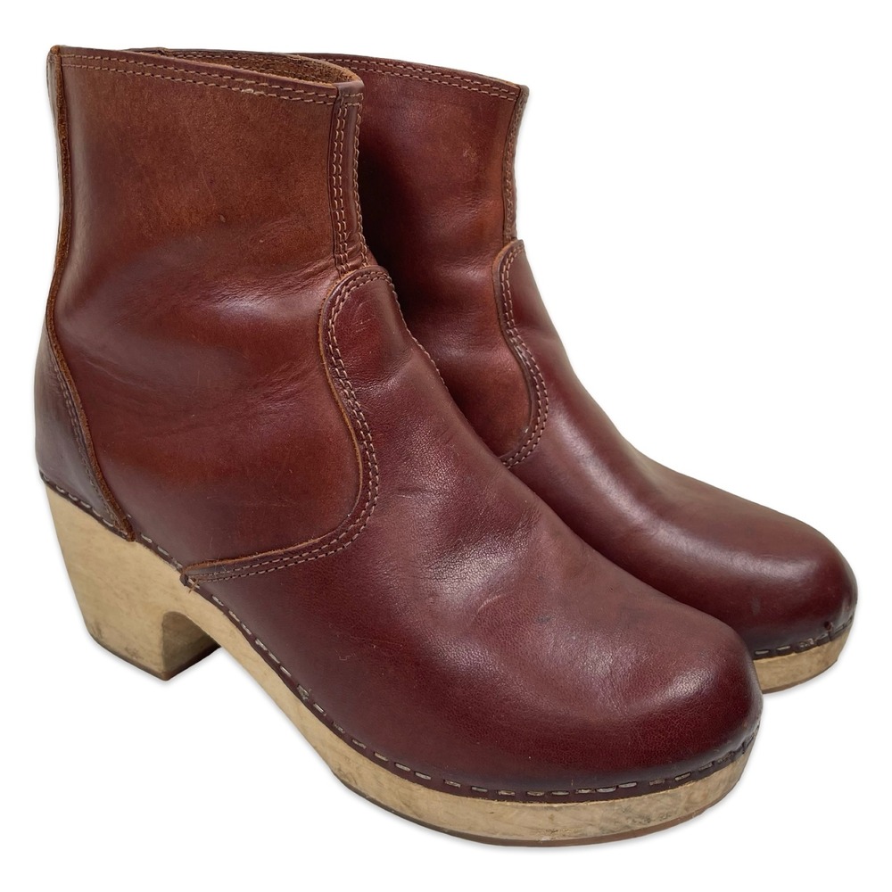 Madewell 1937 Footwear Leather Ankle Block Heel Boots Women 6 Brown Wood Italy